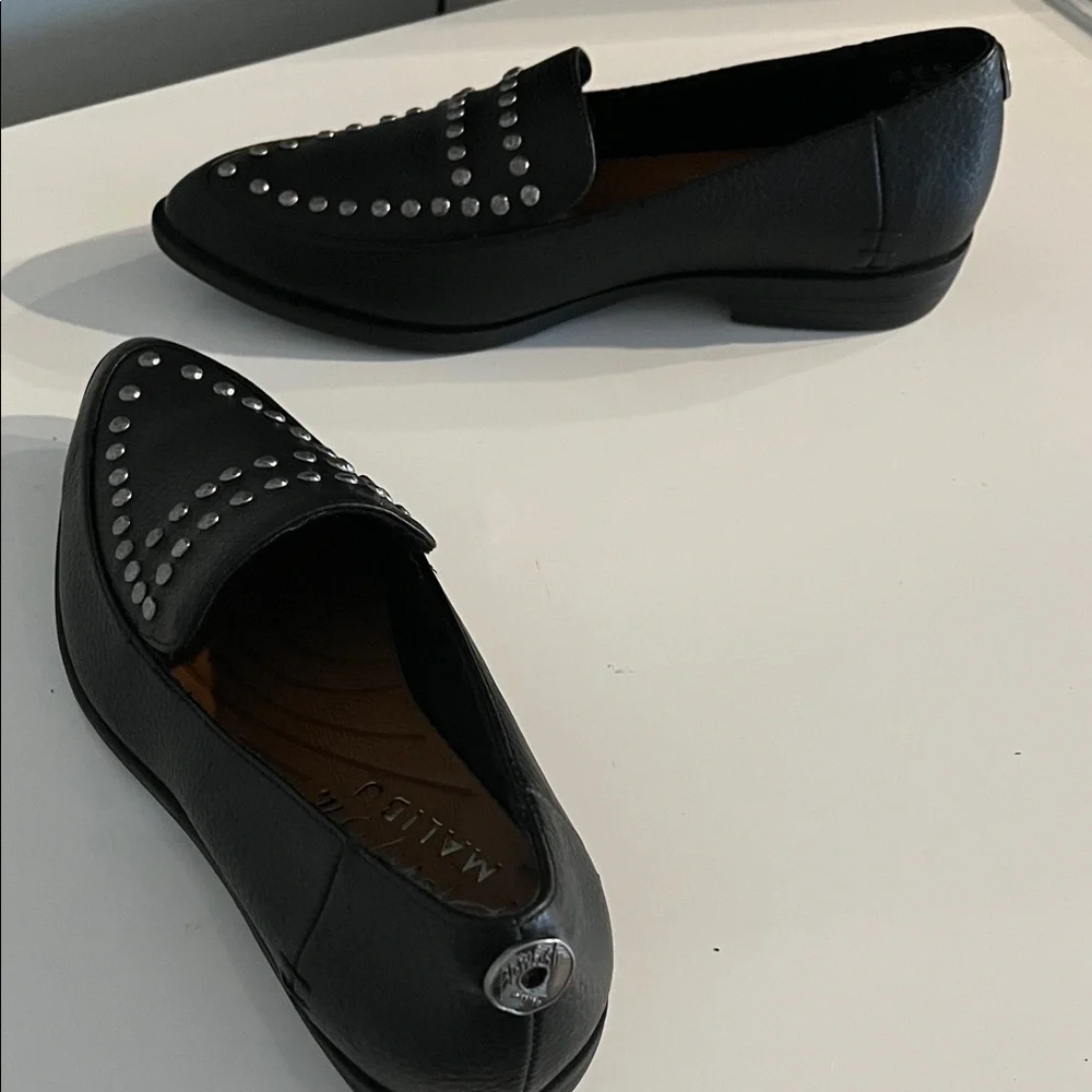 Blowfish Harper Black Loafers with Silver Studded Slip on Vegan Loafers Size 7.5